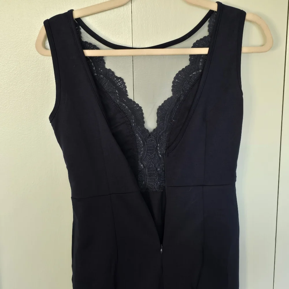 Sleeveless Lace Sheer Deep V-Neck A Line Navy Dress Size S - Picture 7 of 10